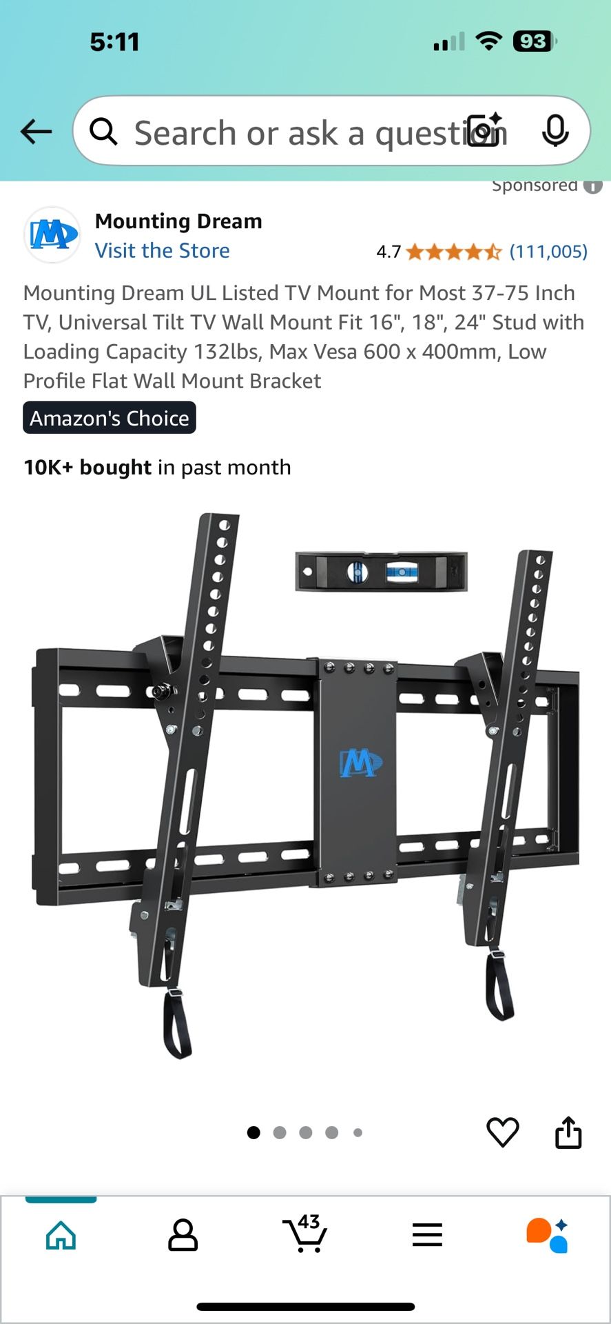 37-75 tilting TV wall mount brand new