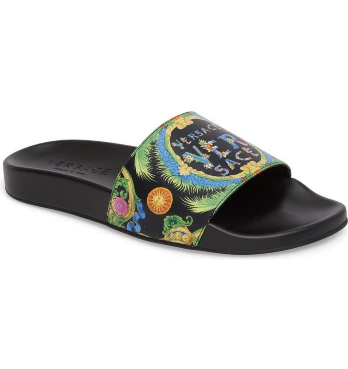 NEW Never Used Versace Black Miami Pool Slides (Leather  display picture 1
