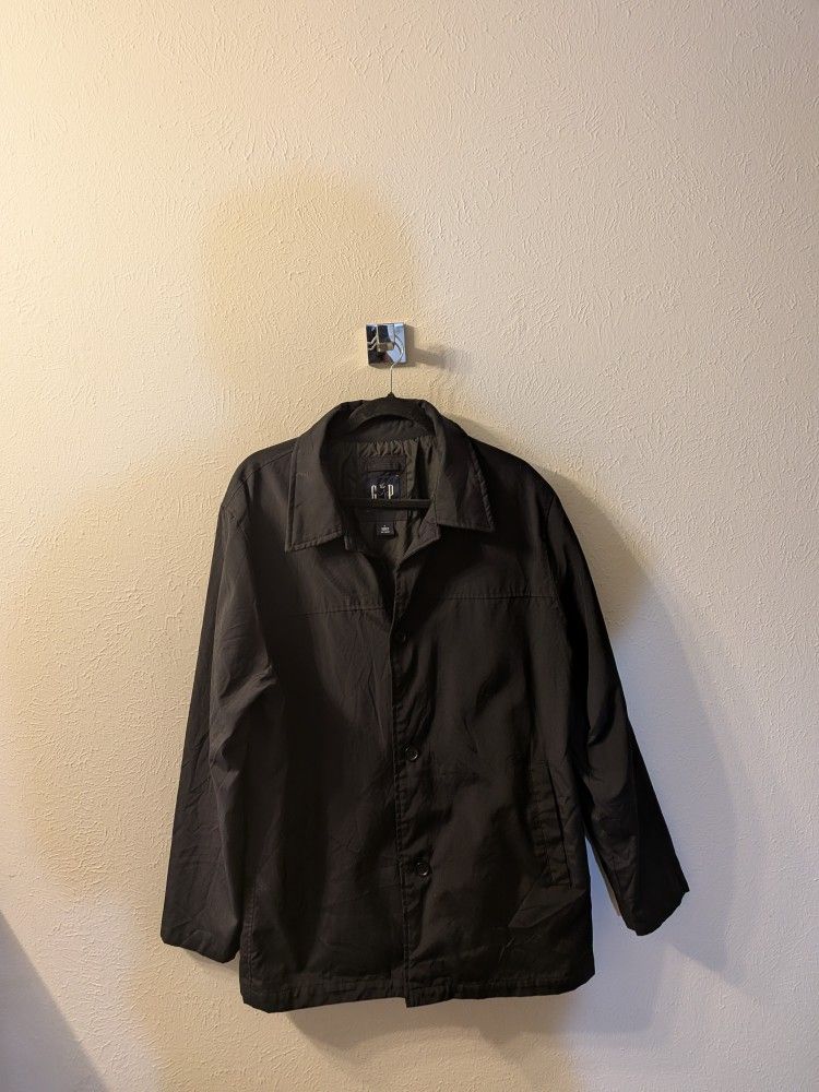 Gap All Weather Black Jacket Men's L Lightweight Utility Coat Button Closure