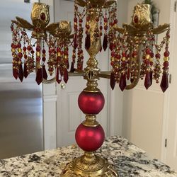 Rare Bombay Red Prism Candelabra 