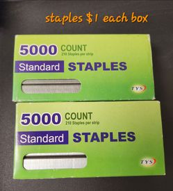 Staples, jumbo paper clips, envelopes