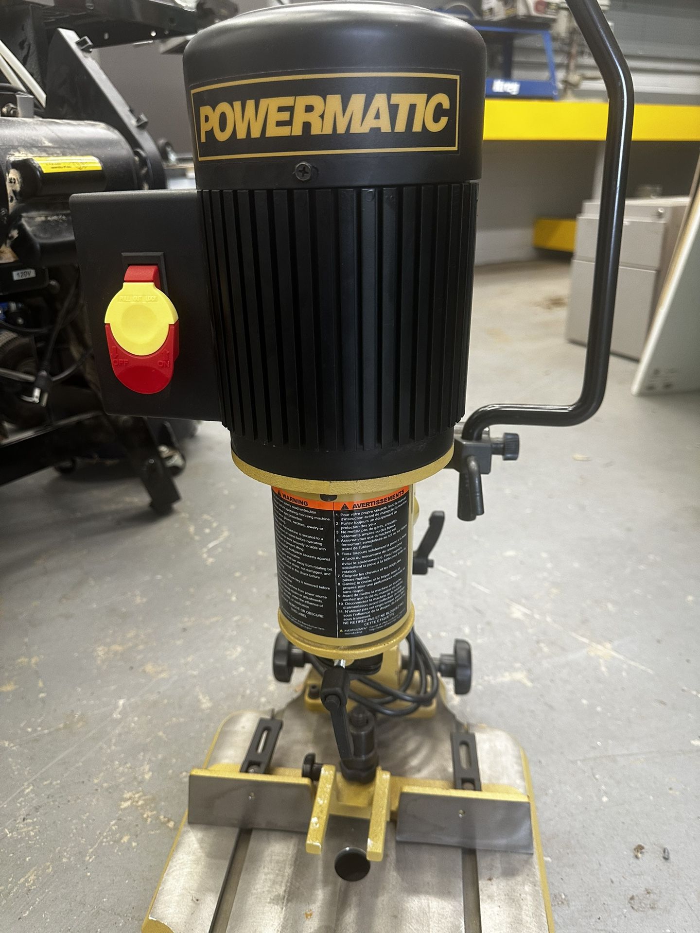 Powermatic mortising machine. Never used in perfect condition. Includes new hollow 4 chisel set and rolling stand.