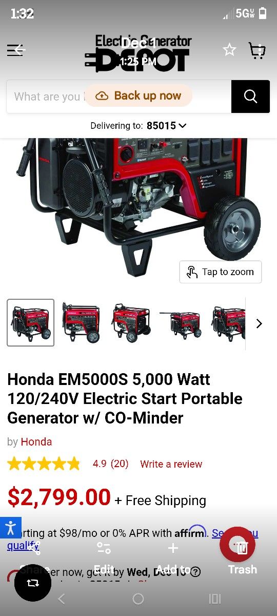 5,000 Honda Generator Electric And Pull Start Runs Excellent Rv 30 Amp And 240