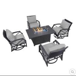 5 PCs OUTDOORS Gas Fit Propane Firepits Table and Chairs/52 Inch Gas Fire Pits Outdoors, Square Fire Table w/Fire Glass, 50,000 BTU