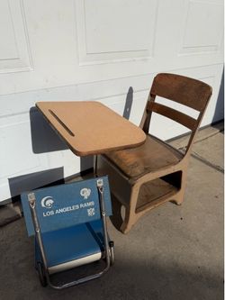 Kids school desk and Los Angeles Rams chair