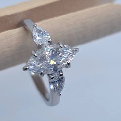 1 Ct Marquee Ring Size 7 Sterling Silver With White Gold Plated 