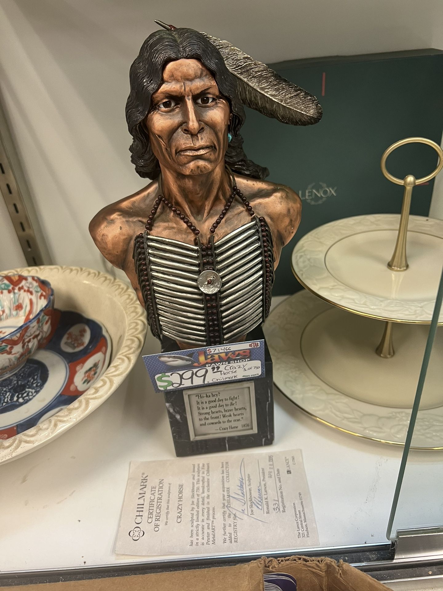 Chilmark Crazy Horse 1 of 750 statue pick up only with paper work 