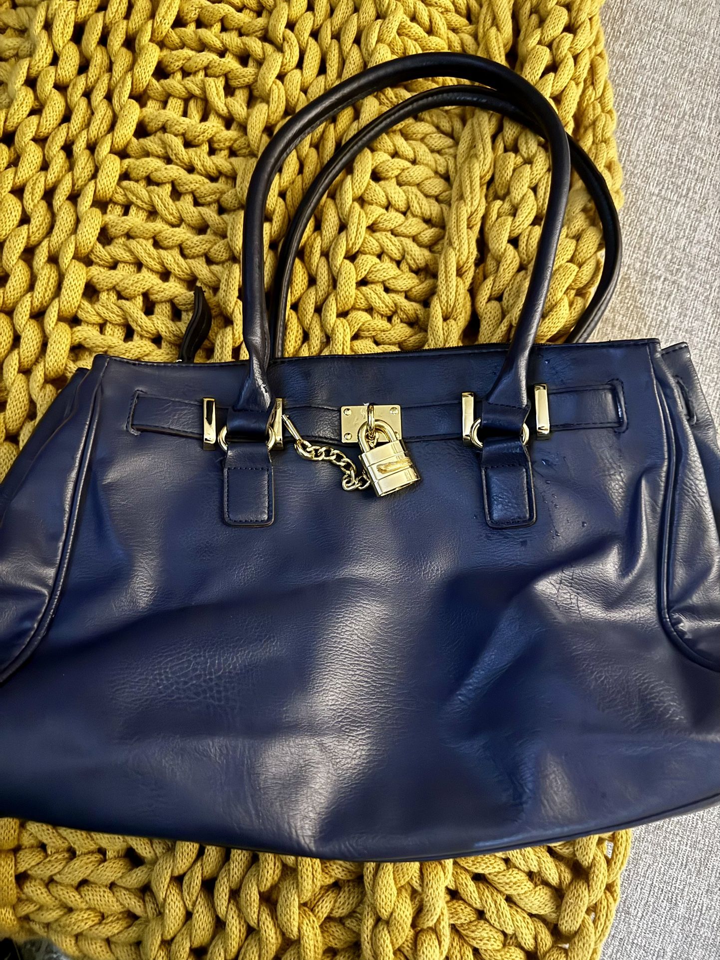 Apt 9 Large Blue Leather Locket Tote Bag