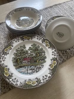 Dishes Antique four large plates, four large bowls and eight smal 