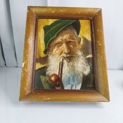 Vintage Oil Painting by Okreno German Man Folk Bavarian.