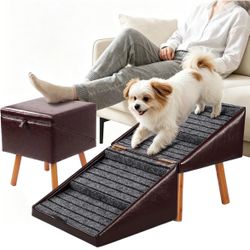 New 2-in-1 Wooden Dog Stairs & Ottoman 17", Foldable Dog ramp for Couch