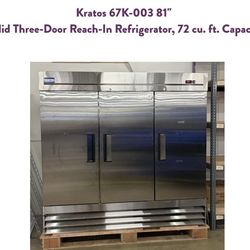 Kratos 67K-003 81"  Solid Three-Door Reach-In Refrigerator, 72 cu. ft. Capacity