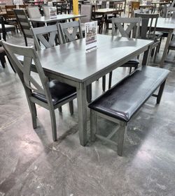 🎪 Dining Set 6 Pc, Dark Gray Color, Black Leather, New In The Box.