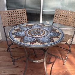 Mosaic Table Top Patio Set With 2 Chairs 