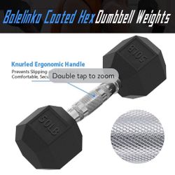 2xBalelinko Rubber Encased Hex Dumbbell 70lb (2)