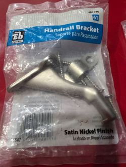 Handrail support brackets. Silver satin nickel brush $6 each with hardwares and screws new excellent condition in sealed package. 2 available.