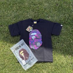 purple bape logo tee