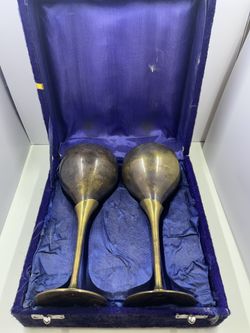2 Vintage Leonard E.P.N.S style Brass Goblets with Detachable Stems In Case