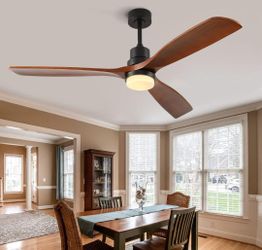 BOOMJOY Dimmable 60 Inch Large Outdoor Ceiling Fans with Lights and Remote, 3 Blade Wood Big Outdoor Ceiling Fans for Patios, Black Walnut Bedroom Cei