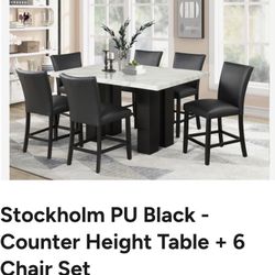 6 Black Chairs Marble Table 