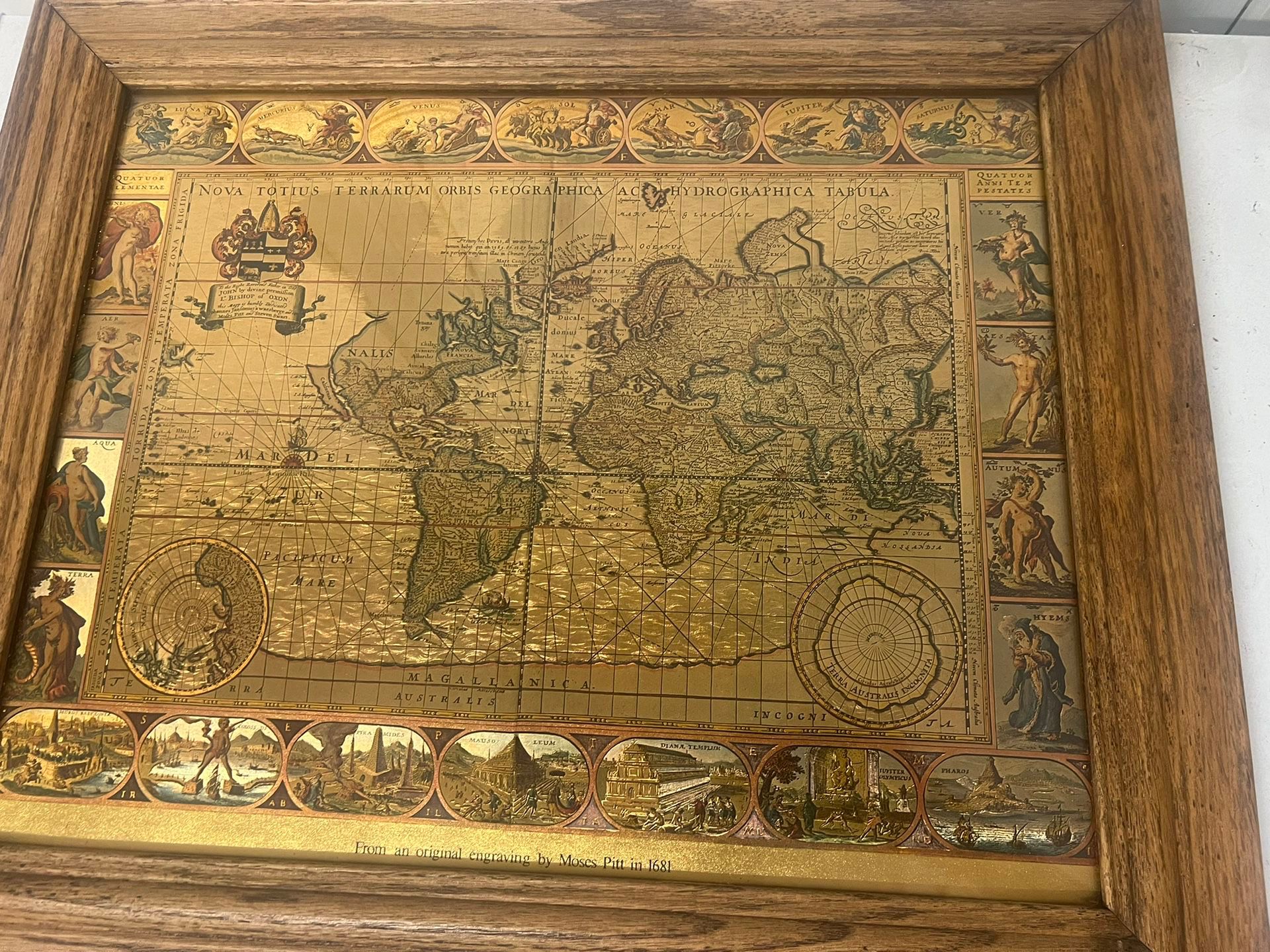 1681 Moses Pitt Nova Totivs Terrarvm Orbis Old World Map Gold Foil Geographica