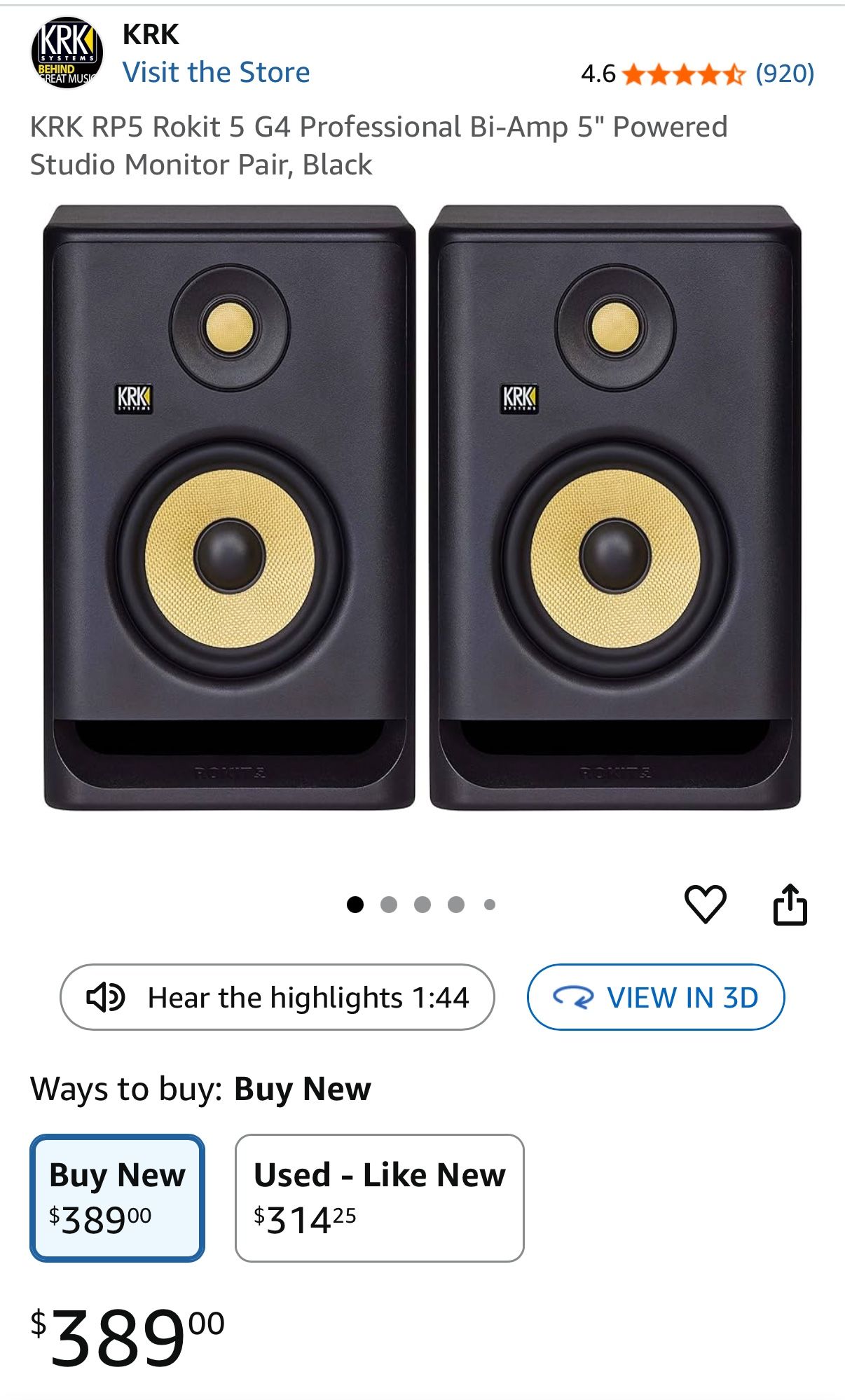 UNOPENED/SEALED box - KRK RP5 Rokit 5 G4 Professional Bi-Amp 5" Powered Studio Monitor Pair, Black