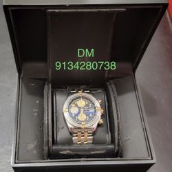 Breitling Chronomat Evolution Blue Dial Chrono 18k Yellow Gold & Steel B13356