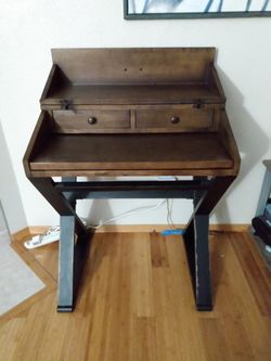 Distressed Brown And Black Wood Secretary Desk