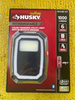 Husky 1000 Lumen Rechargeable Color Changing Utility Light with Bluetooth Speaker NEW