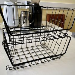 Two Stacking Metal Wire Baskets