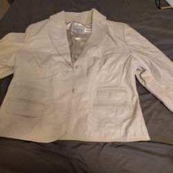 Women's Large Genuine Leather White Leather Jacket