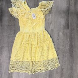 Embroidery Mini Yellow Dress
