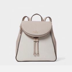 Kate Spade Leila Colorblock Drawstring Medium Flap Leather Backpack - Warm Beige