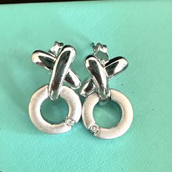 Earrings Sterling Silver W/ Diamond Valentines Gift