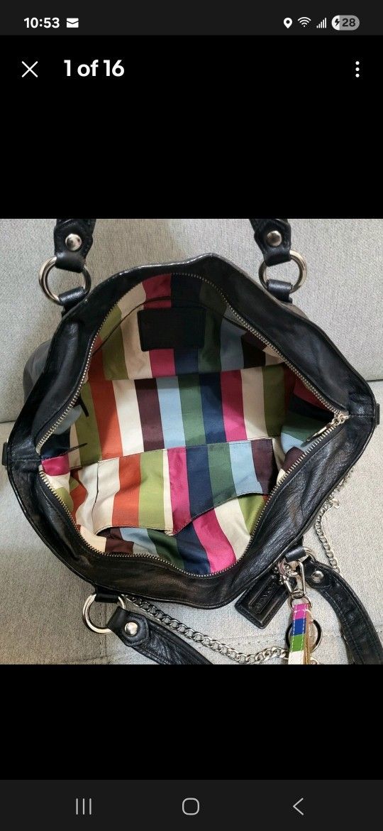 Coach Poppy Black Rocker Bag w/ Legacy Striped Lining