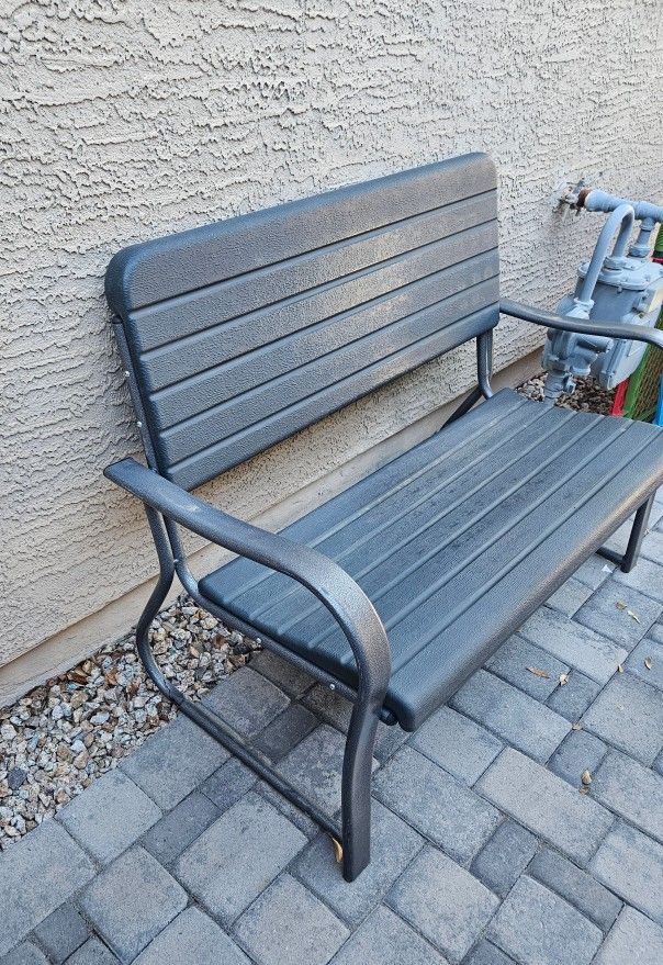 Metal Frame 2 Seater Bench - Black & Green Slat