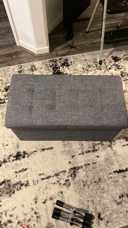 Gray Fabric Folding Storage Ottoman Bench