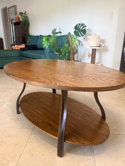 Oval Wood Coffee Table with Lower Shelf