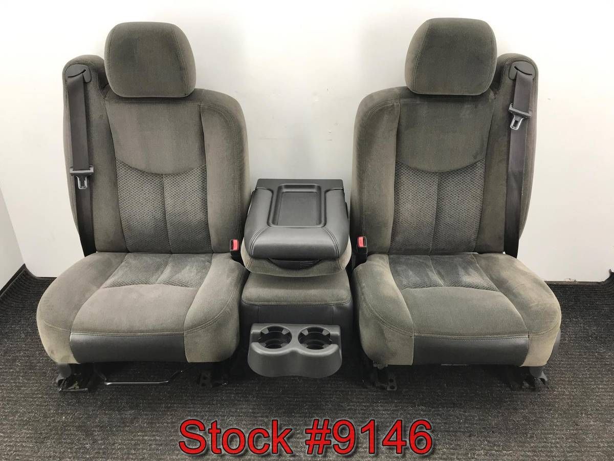 Gray Cloth Front Bucket Bench Console Seats From A 2007 Chevy Silverado Stock #9146