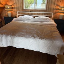 King Size White Platform Bed Frame Metal 