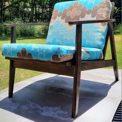 Unique Mid Century Modern Vintage LOUNGE CHAIR with Nordic designer fabric and refinished wood And Others 