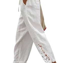 Women Fashion 2026 Casual Lightweight Drawstring Elastic Waist Pants with Pockets