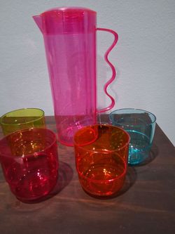 Pitcher + 4 cups. Plastic....new! 5 available!