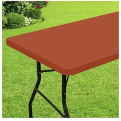3 PCS - Rectangle Picnic Table Cloth, Waterproof Elastic Fitted Tablecloths for 6 Foot Tables, Washable Polyester Table Cover for Camping, Indoor and 