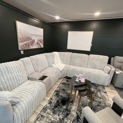 Fog Corduroy 6-Piece Power Reclining Sectional w/ Storage Console