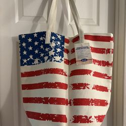 Patriotic Canvas Tote Bag - Red, White, and Blue