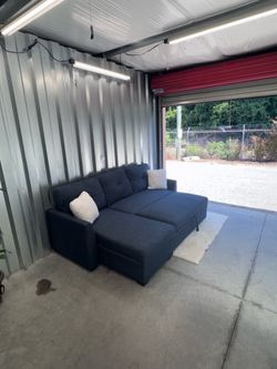 Delivery) Blue Sleeper Sectional Sofa / Couch with Reversible Chaise