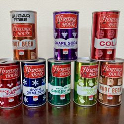 Vintage 1970’s Heritage House 12 Oz Soda Pop Cans. 