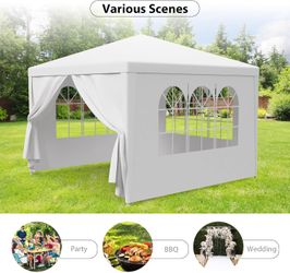 10 ft x 10 ft White Outdoor Gazebo Canopy Tent w/ Side Panels [NEW]  <Assembly Req> 