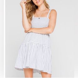 Urban Outfitters Blue & White Striped Smocked Babydoll Dress 
